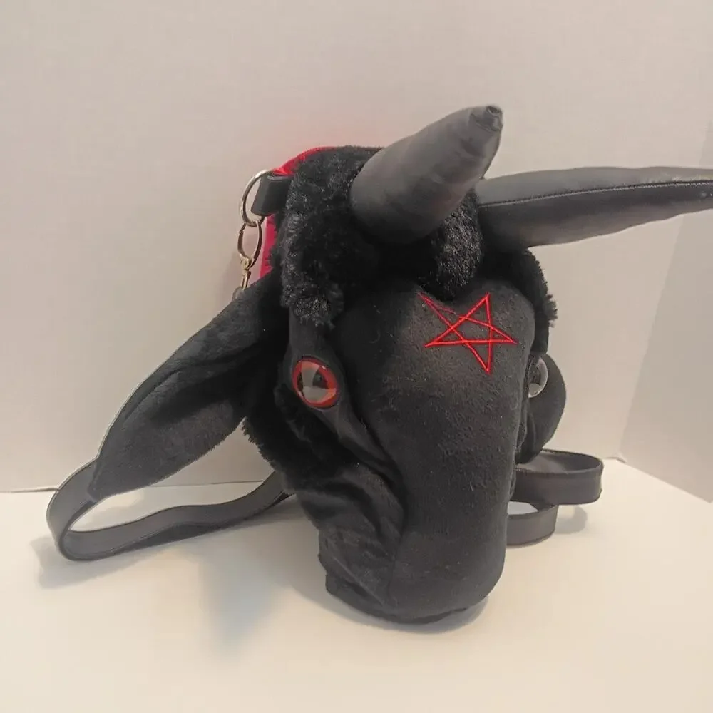 Kreepsville 666 Baphomet Goat Plush Head Backpack Crossbody Bag Black Goth